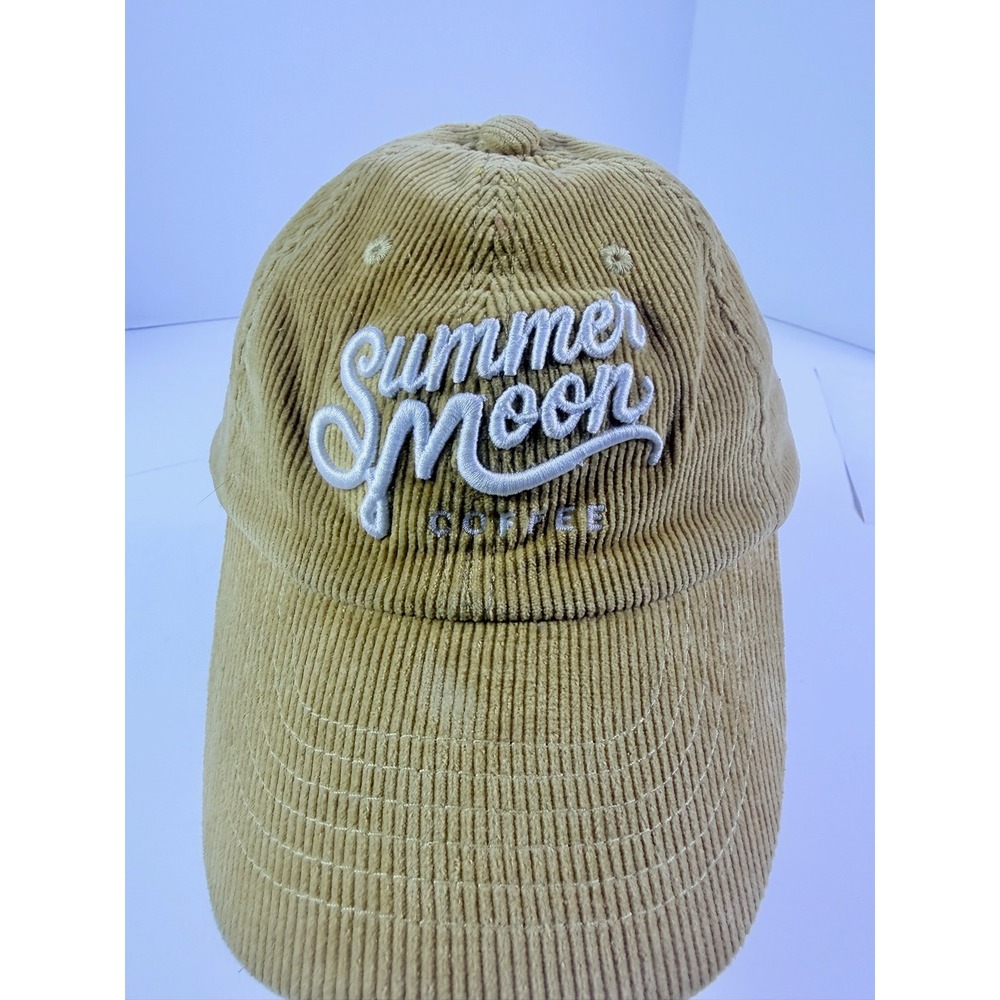 Summer Moon Coffee Corduroy Baseball Cap Hat Tan Mustard Yellow Adjustable Logo